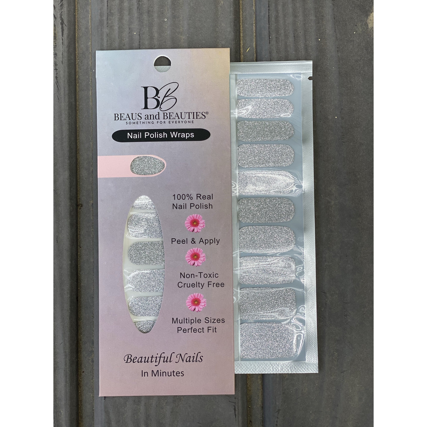 Mini Silver Glitter Premium Nail Wrap 20 strips