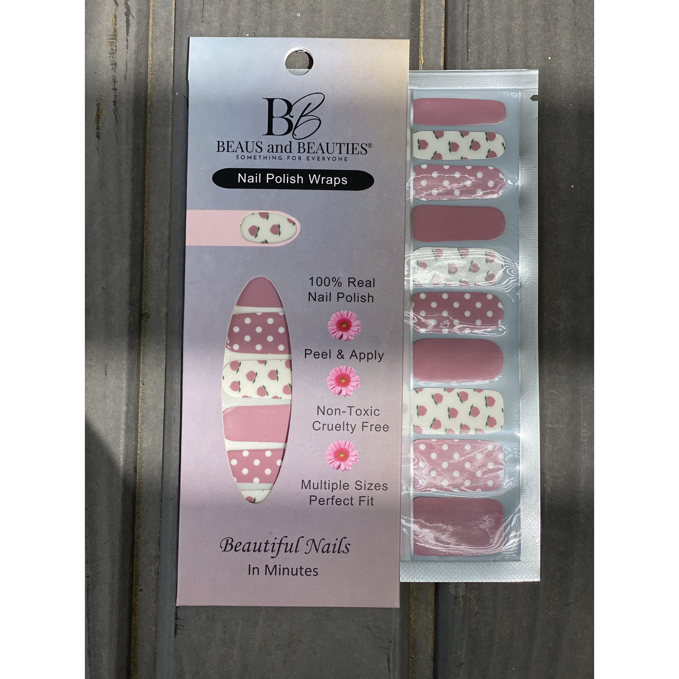 Peaches and Dots in Rose Premium Nail Wrap 20 strips